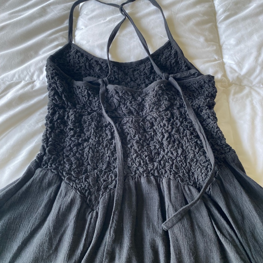 Free People black maxi cotton dress with pockets, spaghetti straps